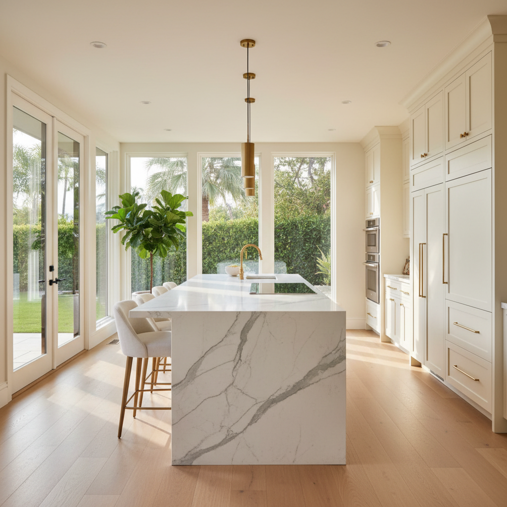 Bright upscale kitchen with integrated appliances